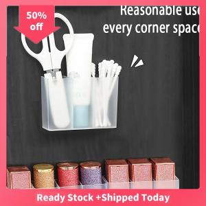 🔥🔥🔥sjqgqx Punching Free Wall Mounted 3Grids Storage Box Eyebrow Clip Scissors Eyebrow Pencil Brush Lipstick Small Items Organizer Storage
