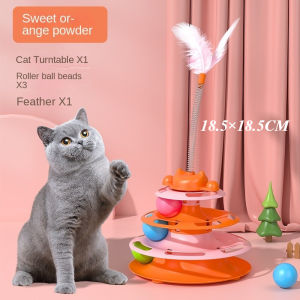 Cat Tower Ball Track 4 Layer Spinning Toy with Feather Tease Toy