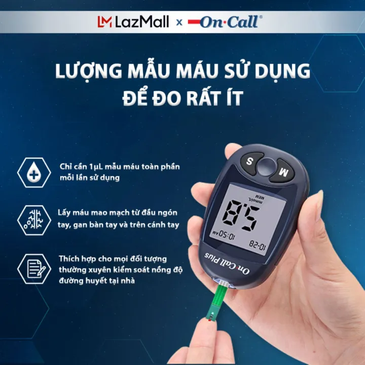 Máy Đo Đường Huyết On Call Plus Kèm Hộp 25 Que Thử Đường Huyết On Call Plus