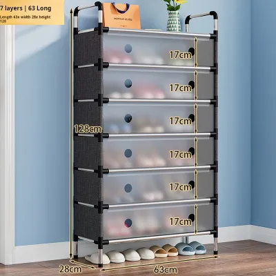7-Layer Dustproof & Waterproof Shoe Cabinet Stainless Steel Heavy-Duty Stackable Organizer with Translucent Cover for Space-Saving Multifunctional Storage