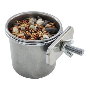 Stainless Steel Parrot Feeder with Clamp Holder for Cockatiel Conure Budgies Parakeet Pet Parrot Feeding Drinking Cup