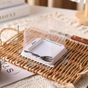 Sparent Packaging Mousse Box with Fork Cake Box Plastic Container For Dessert