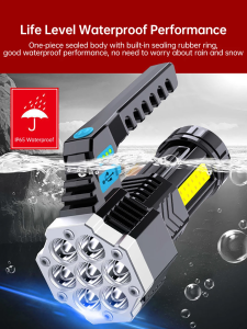 High Power Rechargeable Led Flashlights 7LED Camping Torch With Cob Side Light Lightweight Outdoor Lighting ABS Material