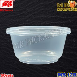 MS 12B 380ml Round Container With Lid13.37oz Disposable Plastic PP Container - 380 ml - MS Venture MS 12 B - Bekas Tau Fu Fa - 12oz (50sets)