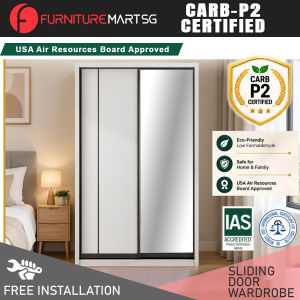 FurnitureMartSG Tiana Series 4FT/5FT/6FT 2-Door Sliding Door Wardrobe CARB-P2 Certified Board in 2 Color