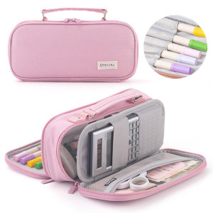 Kids and Adults Large Pencil Pouch with Handle and Multiple Compartments for Easy Organization