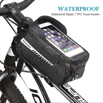 6.5 Inch Bike Front Frame Tube Bag Waterproof Touch Screen Phone Bag Holder with Sun Visor for MTB Road Bike