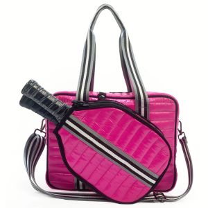 Large Waterproof Quilted Puffer Pickleball Paddle Tote Bag Soft Puffy Pickleball Racket Shoulder Bag for Men and Women Pickleball Sports Backpack Quilted Puffer Pickleball Tote Bag