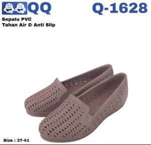 Sepatu Slip-On QQ 1628 Ballet Flats Wanita PVC Anti Slip Motif Plain Warna Coklat/Olive Ukuran 37-41