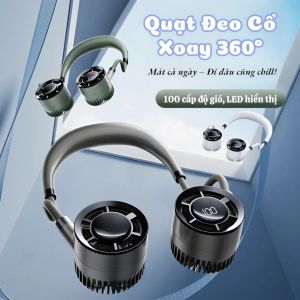 Quạt Đeo Cổ Mini F916 100 Cấp Gió Màn Hình LED | Quạt Cổ Không Cánh Pin Sạc Type C Gió Mạnh