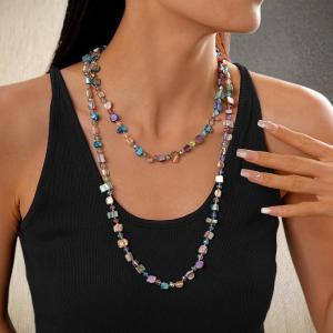 Hmeme Boho hai lớp đầy màu sắc vỏ dài vòng cổ cho phụ nữ cổ điển không thường xuyên Hạt trang sức nữ KỲ NGHỈ HÈ kỳ nghỉ Quà Tặng