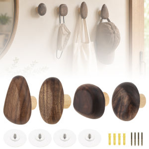 【Super low price】4 Pcs Walnut Wood Wall Mounted Hooks for Coat Clothes Hanger Home Towels Scarf Bag Hat Key Holder Bathroom Bedroom Storage Rack