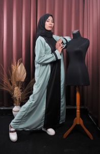 Aghnia Colection / New Model Gamis Abaya Naura / Basic Warna / Abaya Arab/Turkey / Bahan Sakila Kombinasi Dua Warna