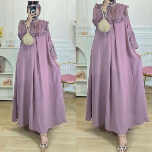 . K-FASHION Gamis Wanita Terbaru Cringkle airflow mix Brukat Busui Ada tali bida dilepas Felecia
