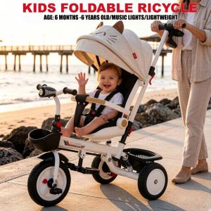 Foldable Childrens Tricycle Trolley Sit and Lie Anti-Rollover Baby Bicycle 1-6 Years Old Toddler