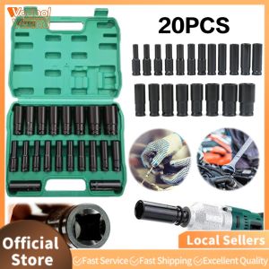 【Vakind】 1/2 Inch Extended Electric Wrench Socket Set Deep Socket Set Hexagonal Hex Wrench Sleeve Tools Kit 8-24mm /8-32mm for Car Repair