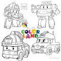 Poli Robocar và những người bạn - Set 10 Tờ Tranh Tô Màu A4 A5 Dành Cho Màu Sáp, Màu Chì - TRANH TÔ MÀU COLOR LAND. 