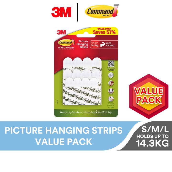Command™ Narrow Picture Hanging Strips, White, 4 Sets of Strips/Pack