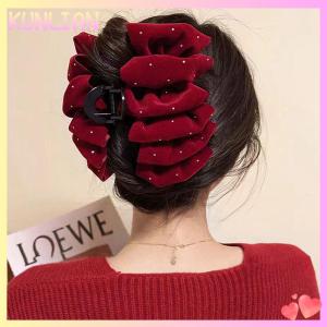 [KUNLIAN] ปิ่นปักผมกำมะหยี่สีแดงสีดำ1ชิ้นสำหรับผู้หญิงหัวเจ้าหญิงจับผมกิ๊บหนีบผมใหญ่เครื่องประดับผมของหญิงสาว