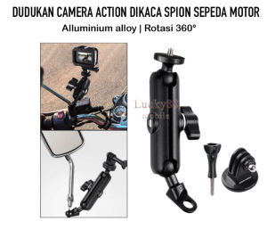 Dudukan Kamera Action Di Kaca Spion Sepeda Motor Motorcycle Bike Camera Mount Adaptor Sekrup 1/4 Rearview mirror Aluminium Alloy Rotasi 360° Aksessories Camera Aksi Holder Bracket Cermin Support Camera Gopro 13 12 11 10 9 Action 5 Pro 4 3 DJI Osmo SJCAM