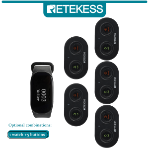RETEKESS Wireless Caregiver Pager Nurse Alert Calling System TD112 Waterproof Watch Receiver+TD036 Call Button for Elderly Patient  Waiter Customer Staff Caregiver Coffee Store