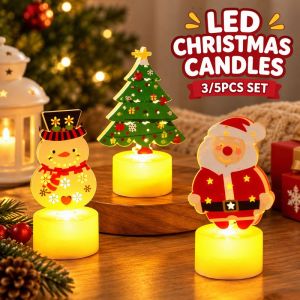 Home&Life.8 Flameless LED Candle Light Warm White Battery Powered Christmas Santa Snowman Home Party Decor Night Light