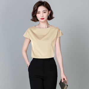 【3 Days Delivery】Joker Short Sleeve T-shirt Solid Color Ladies Round Neck Shirt