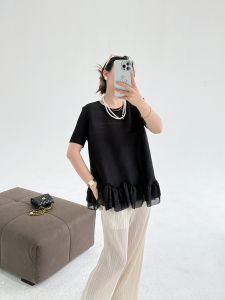Summer new short sleeved T-shirt round neck ruffled edge design pullover fashionable versatile top