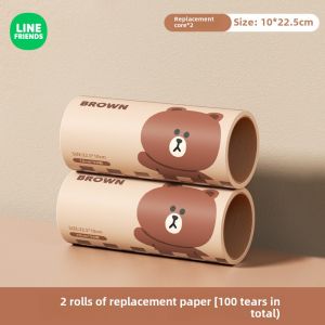 100% Authentic Line Friends Lint Dust Remover Sticky Roller Sticky Dust Paper Tear able Adhesive Lint Brush Hair Remover Kit LFB276