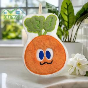 💖💓 ผ้าเช็ดมือลายการ์ตูนสำหรับเด็กลายแครอทผ้าคอรัลฟลีซดูดซับได้ดีผ้าเช็ดหน้าห้องครัว