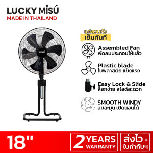 Lucky Misu พัดลมลัคกี้มิตซู ขากบ สไลด์ ตั้งพื้น 18 นิ้ว ใบพลาสติก สีเทา