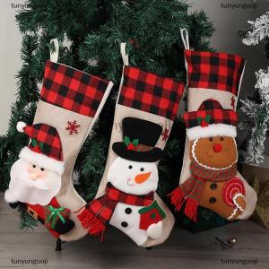 [COD] tunyunguoji Giáng sinh vớ giáng sinh thả Hươu Santa Snowman vải bố kẻ sọc Xmas thả kỳ nghỉ giáng sinh trang trí cho gia đình