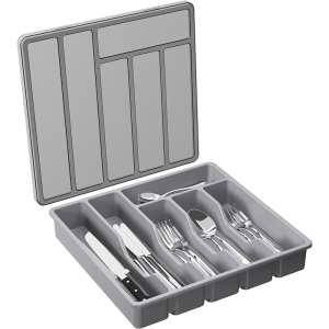 Elegant Polypropylene Kitchen Cutlery Organizer Tray with Lid Easy-Clean Durable Storage Box for Knives Forks Spoons