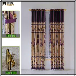 Gorden Murah Tapi Mewah Kain Blackout Tebal Motif Bunga Tulip Ungu Tinggi 230 cm
