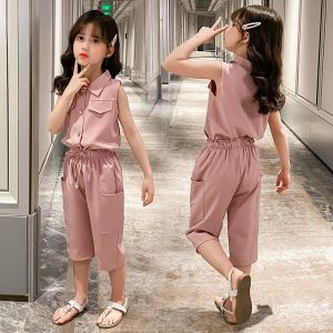 5-12 Years Children Girls Clothes Set Sleeveless T-Shirt +Cropped Short Pants Summer Fashion Outfit