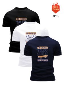 3 Pack T-Shirt Mens 100% Cotton Graphic Printed Tees Funny Summer Blouse Casual Breathable Cool Luxury High Quality Clothing