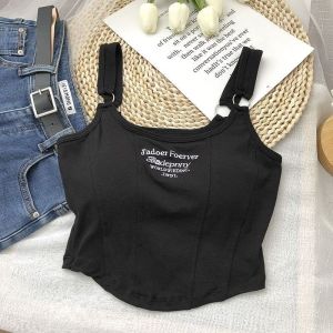 HEILOU Hot Girl Design Sense Stylish Versatile Tank Top with Chest Pad Athleisure Singlet Crop Tops Women Camisoles