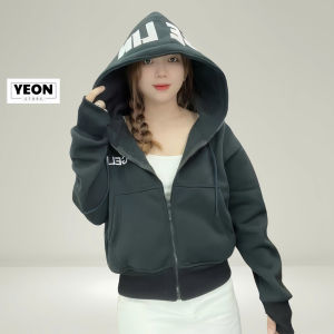 Áo khoác nỉ form lửng 4 túi thêu chữ GELIN nón to vải dày mềm mịn khóa kéo cao có bao tay xỏ ngón chống nắng