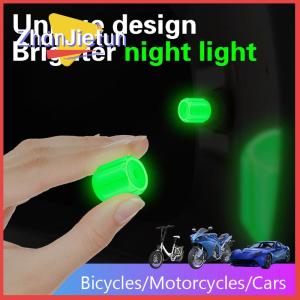 zhanjietun จุกลมยางเรืองแสง4ชิ้นสำหรับอุปกรณ์แต่งทรงดุมล้อรถจักรยานยนต์อุปกรณ์แต่งทรงผมก้านวาล์วในที่มืดอุปกรณ์เสริมฝาครอบกันฝุ่น