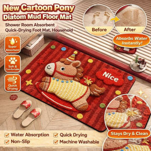 Thickened Plush Diatomite Foot Mats Absorbent Non-slip Plush Bath Mat 2026 Horse Zodiac Doormat Festive Holiday Home Accessories