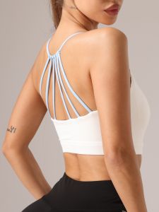 SUPERFLOWER Womens New Six String Beautiful Back Sports Bra Comfortable Shock-absorbing Gathering Seamless Running Thin Yoga Bra