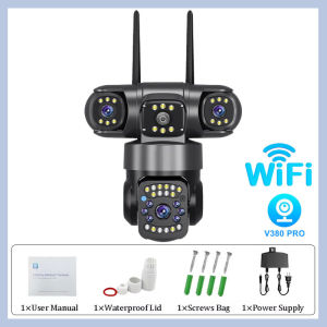 V380 Pro Three Lens CCTV Camera connect cellphone 10X Zoom HD 15MPTwo-way audio Automatic Tracking Infrared Night Vision Waterproof Outdoor Camera