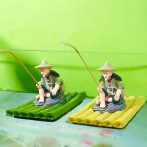 CHAOSON ลอยอัตโนมัติ รูปปั้นชาวประมง ขนาดเล็ก สมจริง งานฝีมือจัดสวน ภูมิทัศน์ขนาดเล็ก ทำด้วยมือ ของตกแต่งตกปลา ใช้ในตู้ปลา