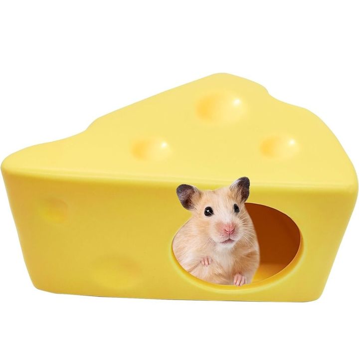 Caring Pets Ceramics Hut Hamster Hideout Cheese Shape Cute Ceramics Hamster House Multipurpose