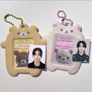 Rilakkuma 2 Inch Photo Card Holder Transparent White Brown Lazybear Photocard Student Card Case Idol Photo Protector Ornaments