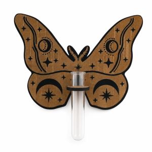 LIEYH Home Ornaments Hydroponic Planter Shelf Vase Wooden Wall Mounted Planter Water Plant Tube Stand Butterfly Shape Wall Decoration Indoor Plants