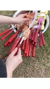 5Pcs 35/40CM Tusuk Sate Datar Stainless Steel / Tusuk Sate BBQ / Tusukan Stick / Alat Pembuat Kebab