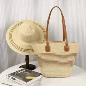 2in1 set Tote Bag and Sun Hat Straw Woven Shoulder Bag Straw Sun Hat Outdoor travel Beach vacation