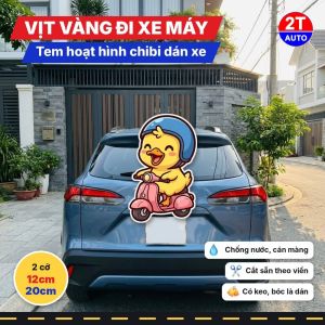 Tem Dán Xe Vịt Vàng Đội Mũ Bảo Hiểm Đi Xe Máy Chibi Sticker Hoạt Hình Dễ Thương Dán Xe Máy Ô Tô