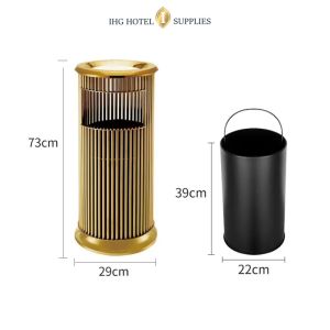 Light luxury hotel trash can with ashtray and inner bucket high-quality stainless steel trash can